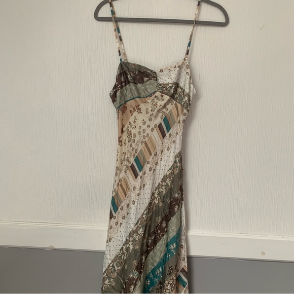 NWT Free People Dress Fiona Patchwork Maxi in Green Beige Print - Picture 10 of 11
